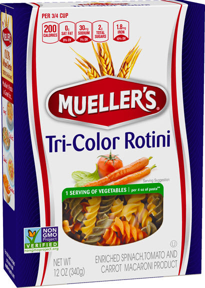 aba>Mueller's Pasta Tri Color Rotini Twists, 12oz (340g)
